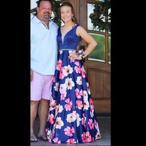 COPY - Navy prom dress with floral bottom